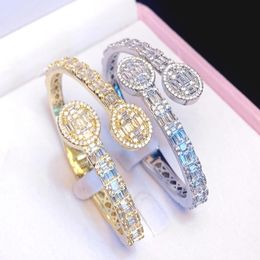 New Trendy Cubic Bracelets Bangles Gold Plated Bling Baguette CZ Bracelet Bangles for Men Women Nice Gift