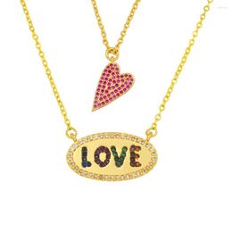 Chains CZ Red Heart Necklace For Women Collares Dorados Pendant Gold Color Jewelry Cubic Zirconia Love Letter