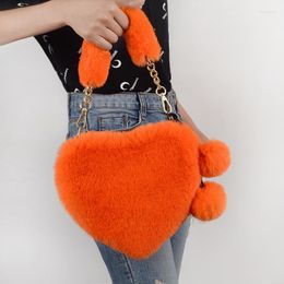 Evening Bags Fashion Plush Heart-shaped Handbag For Women's Crossbody Artificial Wool Chain Peach Heart Love Hairpin Wallets One