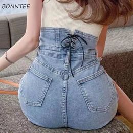 Womens Shorts Women Bandage Slim Leisure Denim High Waist Ins Design Ulzzang Teens Korean Fashion Summer Allmatch 230508