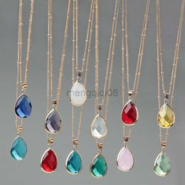 Pendant Necklaces 12 Colours Birthstone Natural Stone Water Drop Druzy Quartz Gem Crystal DIY Charm Women Jewellery Y23