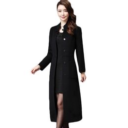 Women's Wool & Blends Women Plaid Long Coat Fashion Woollen Overcoat Loose Outwear Female Winter Warm Elegant Parka 016