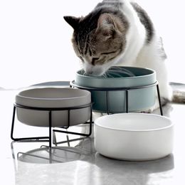 Feeding Double Cat Food Water Bowls with Stand Ceramic Pet Feeding Accessories Cats Small Dogs Eat Drink Supplies Puppy Feeder Bowl