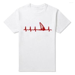 Men's T Shirts Windsurfing Heartbeat Birthday Funny Unisex Graphic Fashion Cotton Short Sleeve O-Neck Harajuku T-shirt