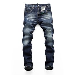 DSQ slim blue Men's Jeans Cool Guy Jeans hole Classic Hip Hop Rock Moto Casual Design Distressed Denim DSQ2 Jeans 390