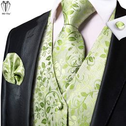 Vests Luxury Jacquard Silk Mens Vest Necktie Set Waistcoat Jacket Tie Pocket Square Cufflinks for Men Male Party Wedding Dad Son Gift