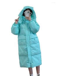 Women's Trench Coats Hooded Long White Duck Down Coat Women 2023 Winter Sky Blue Pink Sweet Girls Thickened Stand Collar Warmth Clothing