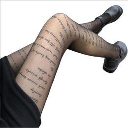 Women Socks Woman Sexy Tights With Inscriptions Transparent Letter Nylon Patterned Tattoos Pantyhose Fashion Hose