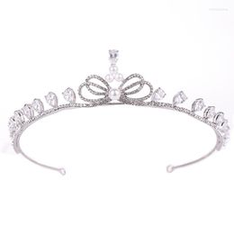 Hair Clips Exquisite Zircon Bow Headband Pearl Crystal Crown Bridal Wedding Accessories