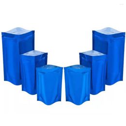 Storage Bags 100Pcs Blue Aluminum Foil Stand Up Bag Dried Fruits Candy Coffee Nuts Food Tea Dustproof Reusable Reclosable