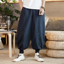 Pants #2557 Black Blue Plus Size 5XL Cotton Linen Harem Pants Elastic Waist Vintage Casual Men Joggers Pants Retro Loose Spring Autumn