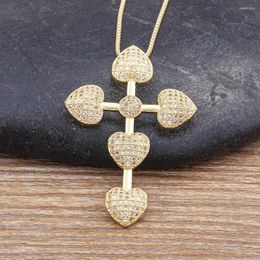 Chains AIBEF Design Gold Plated Fashion Heart And Cross Shape Pendant Necklace Copper Zircon Wedding Party Jewellery Gift