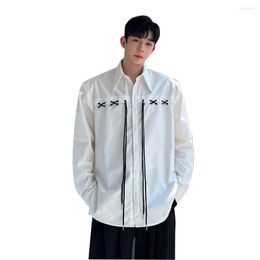 Men's Casual Shirts Shirt Men Bandage Long Sleeve Loose Japan Korean Fashion Oversize Party Dress Blouse Male Stage Clothing