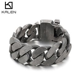 Chain KALEN Vintage Heavy Men's Stainless Steel Bracelet Matte Wide Hand Wrist Chain Jewellery 3 Colours 230509