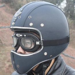 Motorcycle Helmets Synthetic Leather Helmet Retro Vintage Cruiser Chopper Scooter Cafe Racer Moto Full Face