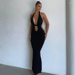Women's Swimwear Summer Dress 2023 Women Swim Cover Up Pareo Beach For Neck Sexy Hollow Out With One Pace Solid Polyester Jumpsuit Trousers