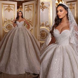 Exquisite Off Shoulder Wedding Dress Lace Sequined Bridal Gowns Sleeveless Glitter Robe de mariee