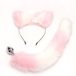 Anal Toys 2pcs Cute Tail Anal Plug Cat Ears Headbands Set Erotic Cosplay Sex Toys for Women for Couples 230508