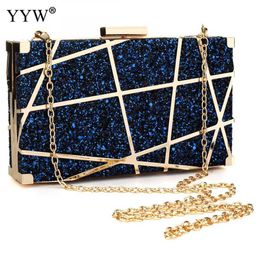 Evening Bags Gold Lattice Sequin Chain Bag Design Women Pvc Clutches Small Party Handbags Purse Wedding Box Female Bolsa 230427