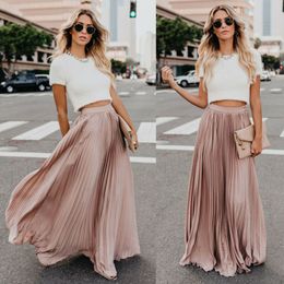 Skirts Summer Vintage Womens Chiffon Mesh High Waist Solid Color Long Maxi Pleated Length Beach Autumn 230509