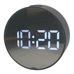 Clocks Accessories Other & Digital Alarm Clock LED Circular Surface Mirror Electronic Table Large Screen Snooze Desktop For Home Decoration