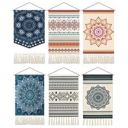 Tapestries Bohemian Wall Hanging Tapestry Tassel Geometric Art Deco Mandala Trippy Hippie for Bedroom Room Door Decor 230508