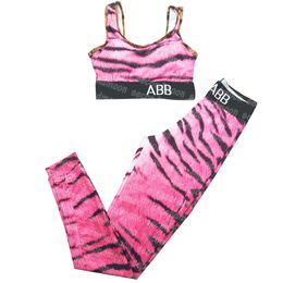 Leopard Print Tracksuit Women Two Piece Sportwear Letters Printed Sport Outfit Summer Breathable Yoga Outfits