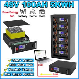 LiFePO4 battery 48V 100Ah 150Ah 200Ah 51.2V 5KWh 10KWh 100% full capacity with 16S 100A BMS Max 32 parallel connection used for energy storage