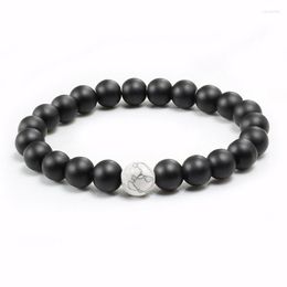 Charm Bracelets Natural Stone Beads Tiger Eyes Black Matte White Beaded Bracelet Men Women Yoga Buddha Prayer Elastic Pulseira Jewelry