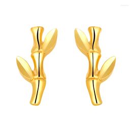 Stud Earrings Arrival 999 24K Yellow Gold Women 3D Bamboo