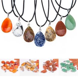 Pendant Necklaces 1pc Water Drop Real Crystals 20x6mm Energy Natural R Stone For Necklace Pendants Agate Gemstone Mineral Jewellery Making NS04 Y23