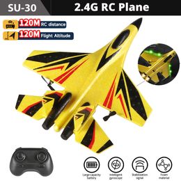 Electric/RC Aircraft Rc Plane SU 57 Radio Controlled Aeroplane with Light Fixed Wing Hand Throwing Foam Electric Remote Control Plane toys for kids 230509