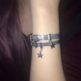Harajuku Star Charm Steel Belt Bracelet for Women - Y2K crystal chain, Punk Style with Pentagram Design - Hand Jewelry for Egirl and Punk Enthusiasts (230508)