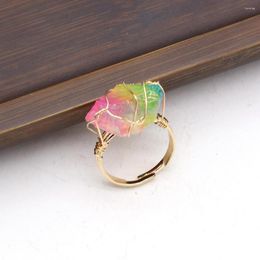 Cluster Rings Natural Stone Colorful Crystal Ring Irregular Boutique Gemstone Charms For Jewelry Making DIY Women Resizable