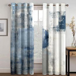 Curtain Blue Gray Graffiti Art Texture Abstract Design 2 Pieces Thin Shading Window Curtains For Living Room Bedroom