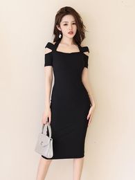 Party Dresses Summer Elegant Women Evening Dress Chic Black Sexy Halter Hollow Slim Midi Club Prom Robe Femme Mujer Stretchy Vestido