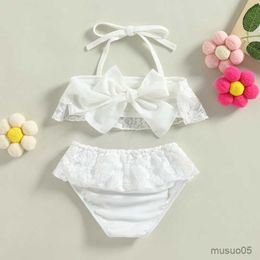 Two-Pieces Floral Bowknot Toddler Baby Girls Piece Swimsuits Bikini Set Summer Sleeveless Halter Tops Bikini Bottom Lace Swimwear