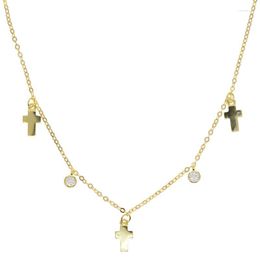 Chains High Quality Fine 925 Sterling Silver Women Jewelry Geometric Round Cz Cross Charm Choker Necklace