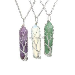 Pendant Necklaces Crystal Necklace Tree Of Life Natural Hexagon Stone Choker Fashion Creative Bohemian Clavicle Chain Women Men Jewellery Gift Y23