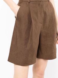 Women's Shorts 2023 Summer Women's Linen Blend Casual Suit Ladies Gold Buttons High Waist Straight Loose Short Pants