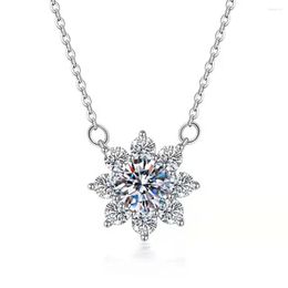 Chains ZFSILVER Fashion Trendy Classic Simple Sterling S925 Silver 1ct Moissanite Snow Sunflower Necklace For Women Accessories Jewellery