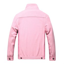 Men's Jackets Men Pink Denim Jacket Casual Button Down Jean Coat Plus Size Classic Pockets Cotton Outerwear
