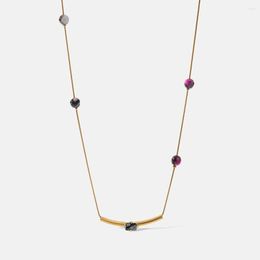 Pendant Necklaces 18K Gold Stainless Steel Jewelry Natural Stone Color Unique Design Exquisite Necklace Thin Chain Simple