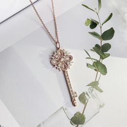 rose sliver chain key love necklaces for teen girls women mom daughter lovers gold plated designer Jewellery diamond unisex Party Christmas Wedding gifts Birthday