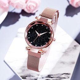 Wristwatches Fashion Starry Sky Ladies Watch Magnetic Strap Mesh Belt Blue Purple Women Quartz Wrist Watches Montre Femme