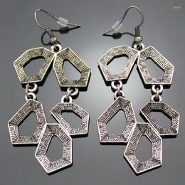 Dangle Earrings Vintage The Eight Diagrams Art Deco Drop Silver Plated Tribal Aztec Costume Oorbellen Brincos Jewelry