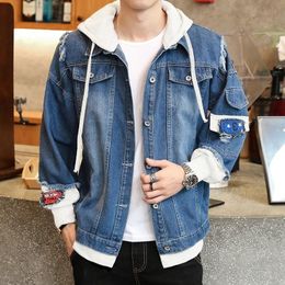 Men's Jackets Men Denim Jacket Streetwear Hip Hop Men's Hooded Jean Jackets Male Casual Loose Outerwear Spring Fashion Slim Fit Coat 230509