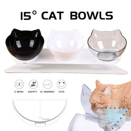 Supplies New Triple Cat Bowl with Stand 15 Tilted Dog Feeder Container NonSlip High Elevated Pet Feeding Drinking Snack Bowls Item Stuff