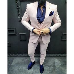 Men's Suits Blazers Stylish Pink Men Suits Set 3Pieces Wedding Tuxedos Groom Party Wear Blazer Trousers Business Slim Fit Clothing JacketVestPants 230509