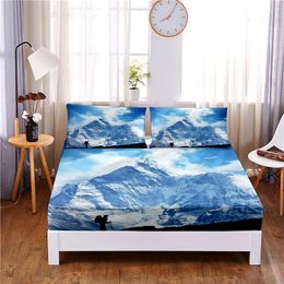 Set Beautiful Scenery 3pc Polyester Solid Fitted Sheet Mattress Cover Four Corners With Elastic Band Bed Sheet(2 pillowcases)